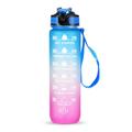 Bottiglia d'acqua sportiva da 1 litro con indicatore del tempo Brocca d'acqua a prova di perdite Bollitore per l'ufficio, la scuola e il campeggio (senza BPA) - Blu/viola
