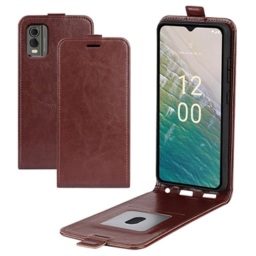 Custodia Flip Verticale con Slot per Schede per Nokia C32 - Marrone
