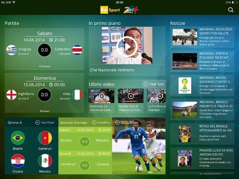 Con l'app RaiSport Mondiali 2014 puoi seguire le partite in streaming.