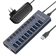 Hub USB 3.0 a 10 porte con interruttori di alimentazione individuali - grigio