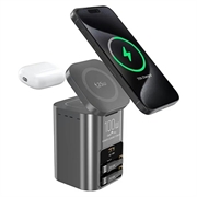 Stazione di ricarica da tavolo GaN da 100W con ricarica wireless da 25W, 2 cavi USB-C - Nero