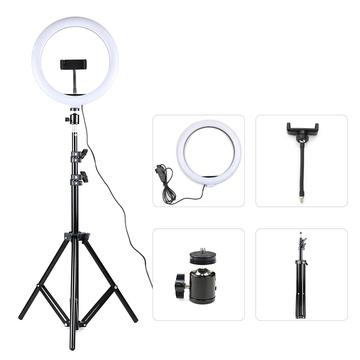 Luce anulare alimentata via USB da 10" con supporto per treppiede telescopico da 160cm per riprese video live broadcast