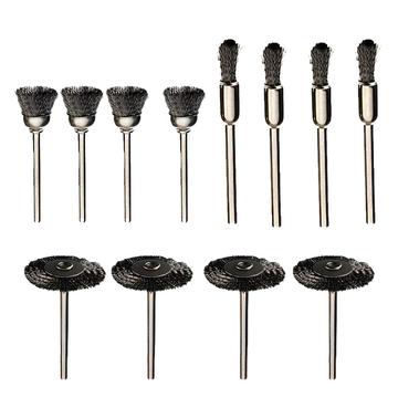 12 pz. Set di spazzole metalliche in acciaio per la rimozione della ruggine e la lucidatura - Gambo da 3mm