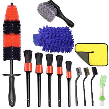 13 pezzi set di spazzole per ruote auto kit di spazzole per la pulizia delle ruote dell\'auto che include 5 spazzole per dettagli/3 spazzole in filo d\'acciaio/spazzola per cerchioni/spazzola per prese d\'aria/spazzola per pneumatici/guanto per lavaggio auto