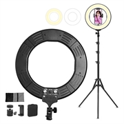 Ring light LED da scrivania da 18" dimmerabile con treppiede e supporto per telefono - nero