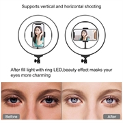 Ring light LED da scrivania da 18" dimmerabile con treppiede e supporto per telefono - nero