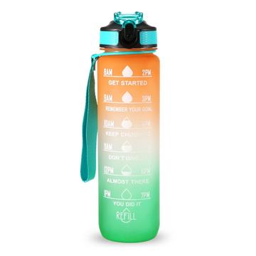 Bottiglia d\'acqua sportiva da 1 litro con indicatore del tempo Brocca d\'acqua a prova di perdite Bollitore per ufficio scuola campeggio (senza BPA) - Arancione/Verde