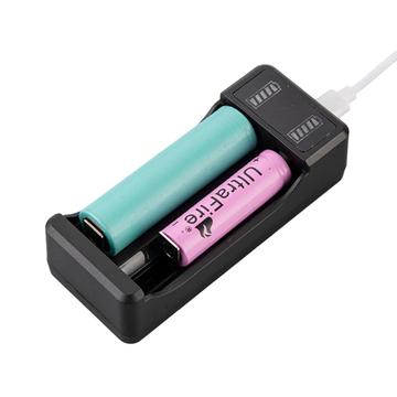 Caricabatteria USB intelligente agli ioni di litio a 2 slot - 3.7V/4.2V - Nero