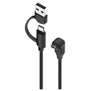 Cavo di ricarica angolato intrecciato 2 in 1 USB-C/USB-A per smartwatch Garmin - 1m