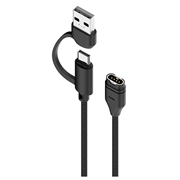 Cavo di ricarica dritto intrecciato 2 in 1 USB-C/USB-A per smartwatch Garmin - 1m