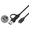 Cavo di ricarica dritto intrecciato 2 in 1 USB-C/USB-A per smartwatch Garmin - 1m