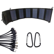 Caricatore solare pieghevole da 20W con doppia porta USB e cavo di ricarica 10 in 1 - Nero