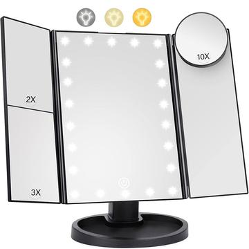 Specchio da trucco pieghevole a 3 lati con 22 luci LED