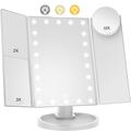 Specchio da trucco pieghevole a 3 lati con 22 luci LED - Ingrandimento 1X/2X/3X/10X - Bianco