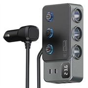 Caricatore da auto a ricarica rapida 3 in 1 PD 35W - Adattatore per accendisigari 120W e 5 porte USB - Nero