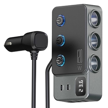 Caricatore da auto a ricarica rapida 3 in 1 PD 35W - Adattatore per accendisigari 120W e 5 porte USB - Nero