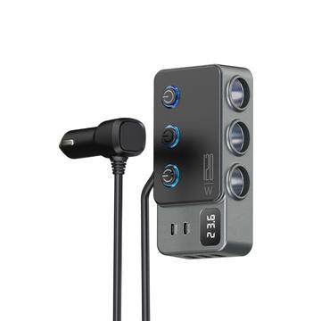 Caricatore da auto a ricarica rapida 3 in 1 PD 35W - Adattatore per accendisigari 120W e 5 porte USB - Nero