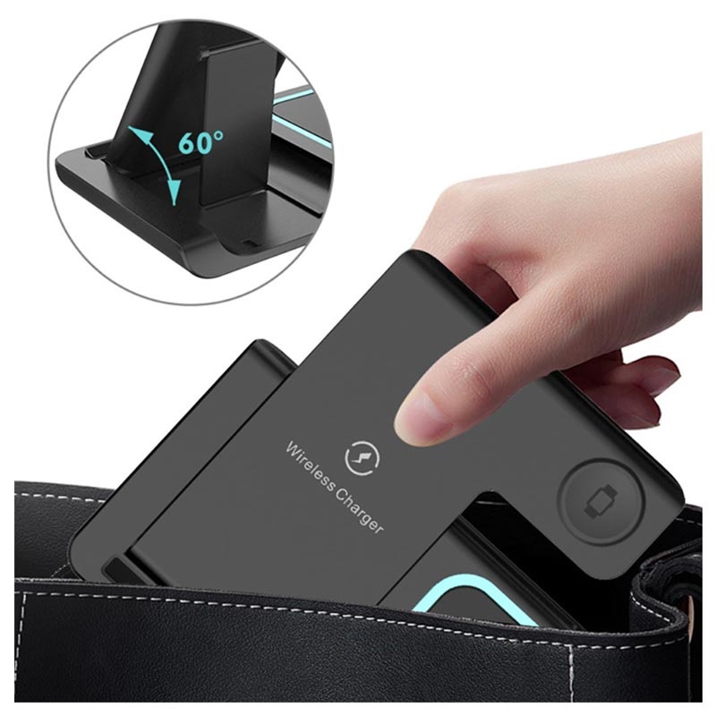 Stazione Di Ricarica Wireless 3 In 1 Con Adattatore QC 3.0 E Luce Notturna - Supporto In Metallo Per Smartphone, Auricolari AirPods E Smartwatch