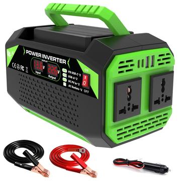 Inverter da auto 300W - 12V DC/220V AC - Nero / Verde