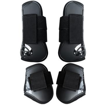 Stivali a 4 pezzi per tendini e nodelli da cavallo - Taglia XL - Nero