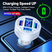 Caricabatterie da auto USB a 4 porte con display digitale della tensione - Bianco