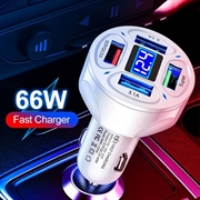Caricabatterie da auto USB a 4 porte con display digitale della tensione - Bianco