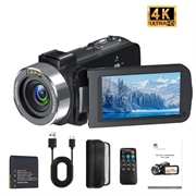 Videocamera digitale 4K Ultra HD con Controllo remoto - 80MP, 18X Digital Zoom - Nero