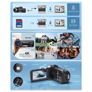 Videocamera digitale 4K Ultra HD con Controllo remoto - 80MP, 18X Digital Zoom - Nero