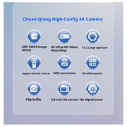 Videocamera digitale 4K Ultra HD con Controllo remoto - 80MP, 18X Digital Zoom - Nero