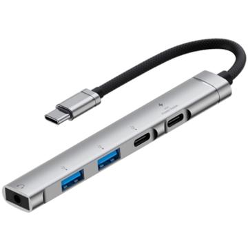 Hub USB-C multifunzione 5 in 1 in lega di alluminio - Argento