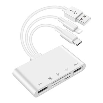 Hub USB OTG 5 in 1 / Lettore di schede con porte Lightning, USB-C, USB-A