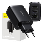 Caricabatterie rapido compatto Baseus CCXJ020101, 3x USB, 17W - Nero