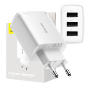 Caricabatterie rapido compatto Baseus CCXJ020102, 3x USB, 17W - Bianco