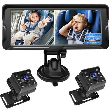 Baby Monitor per auto da 6.8" con doppia telecamera HD da 1080P con rotazione a 360