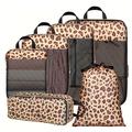 Set di 6 pezzi di organizer da viaggio con stampa leopardata - Marrone