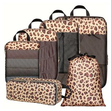 Set di 6 pezzi di organizer da viaggio con stampa leopardata