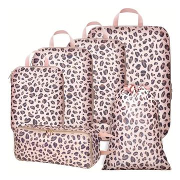 Set di 6 pezzi con stampa leopardata per l\'organizzazione del viaggio - Rosa