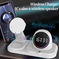 Caricabatterie wireless 6 in 1 da 15W con orologio digitale per iPhone, Apple Watch e AirPods - Bianco