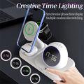 Caricabatterie wireless 6 in 1 da 15W con orologio digitale per iPhone, Apple Watch e AirPods - Bianco