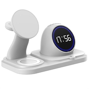Caricabatterie wireless 6 in 1 da 15W con orologio digitale per iPhone, Apple Watch e AirPods - Bianco