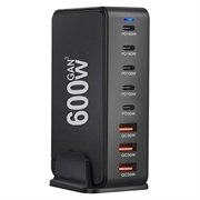 Stazione di ricarica da tavolo GaN da 600W - 8 porte, PD3.1 - nero