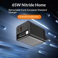 Caricabatterie da viaggio GaN da 65W - Cavo USB-C retrattile, porte USB-C/USB-A - Nero