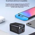 Caricabatterie da viaggio GaN da 65W - Cavo USB-C retrattile, porte USB-C/USB-A - Nero