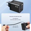 Caricabatterie da viaggio GaN da 65W - Cavo USB-C retrattile, porte USB-C/USB-A - Nero