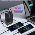 Caricabatterie da viaggio GaN da 65W - Cavo USB-C retrattile, porte USB-C/USB-A - Nero