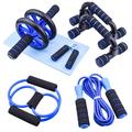 Set da allenamento fitness per la casa da 7 pezzi - Ab roller, barre per flessioni, corda per saltare, pinza per mani ed espansore toracico
