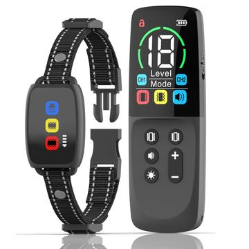 760 Pro Collare di controllo dell\'abbaio del cane con schermo a colori - Addestratore automatico a vibrazione e suono - Nero