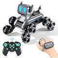 Giocattolo robotico a forma di cane a 8 ruote con display a LED, telecomando e comando gestuale - Argento