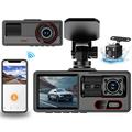 Videocamera da cruscotto A16 a 3 canali - 1080p anteriore, 720p abitacolo/posteriore, Wi-Fi, sensore G - Nero