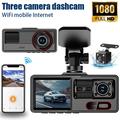 Videocamera da cruscotto A16 a 3 canali - 1080p anteriore, 720p abitacolo/posteriore, Wi-Fi, sensore G - Nero